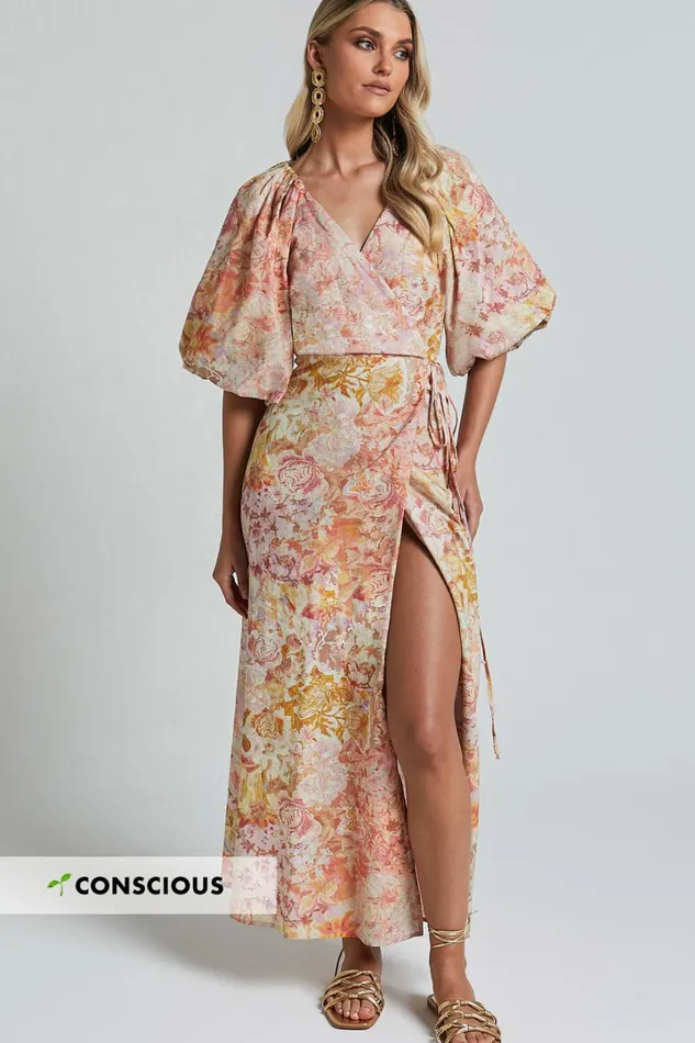 Amalie The Label 8211 Santana Linen Blend Puff Sleeve Wrap Midi Dress In Morocco Print Women Showpo Dresses Amalie The Label 8211 Santana Linen Blend Puff Sleeve Wrap Midi Dress In Morocco Print Women Showpo Dresses