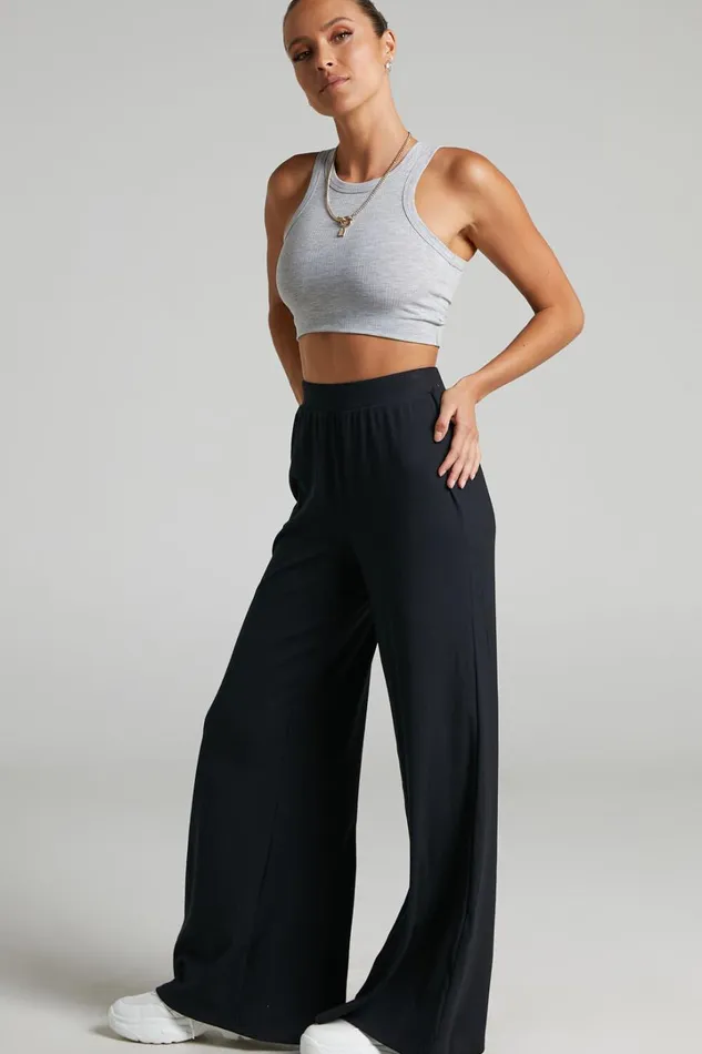 Amalthea Pants 8211 High Waisted Jersey Rib Wide Leg Pants In Black Women Showpo Loungewear