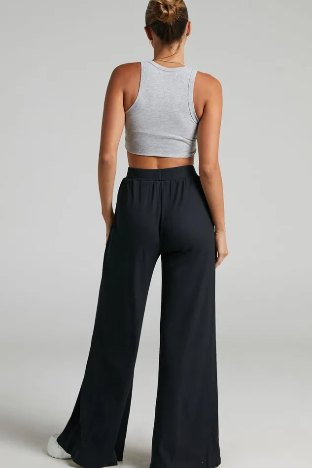 Amalthea Pants 8211 High Waisted Jersey Rib Wide Leg Pants In Black Women Showpo Loungewear