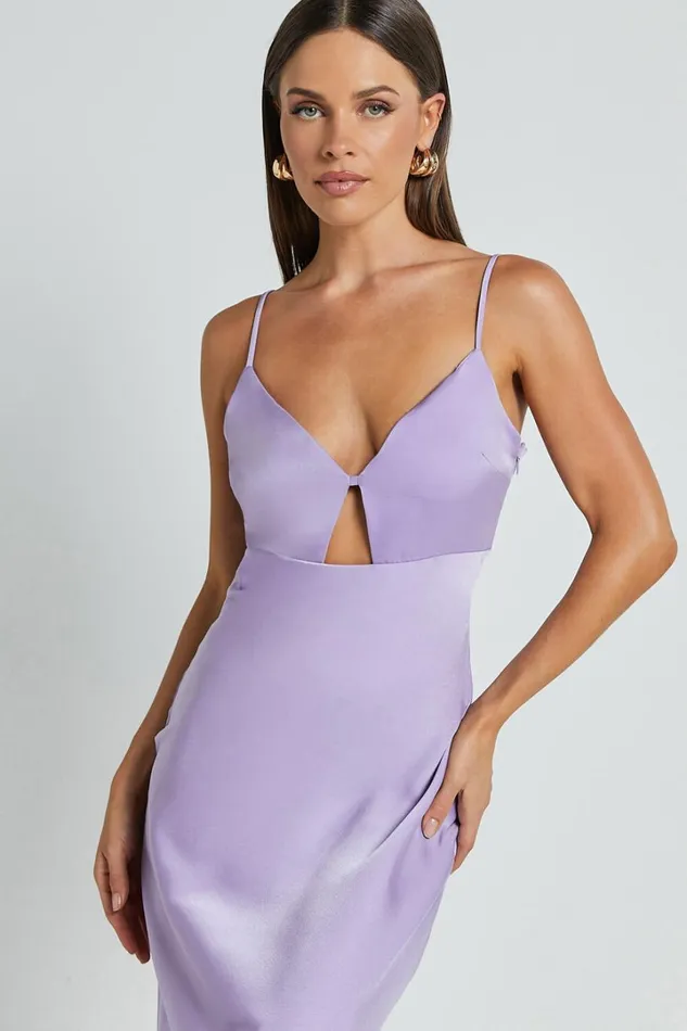 Amitola Midi Dress 8211 V Neck Cut Out Slip Dress In Lilac Women Showpo Dresses