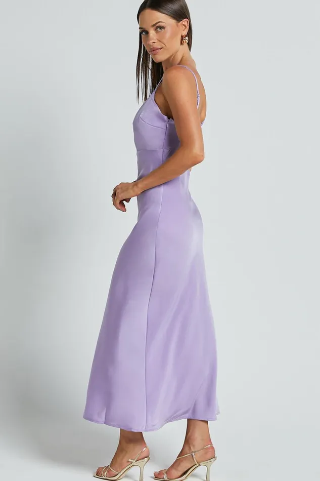 Amitola Midi Dress 8211 V Neck Cut Out Slip Dress In Lilac Women Showpo Dresses
