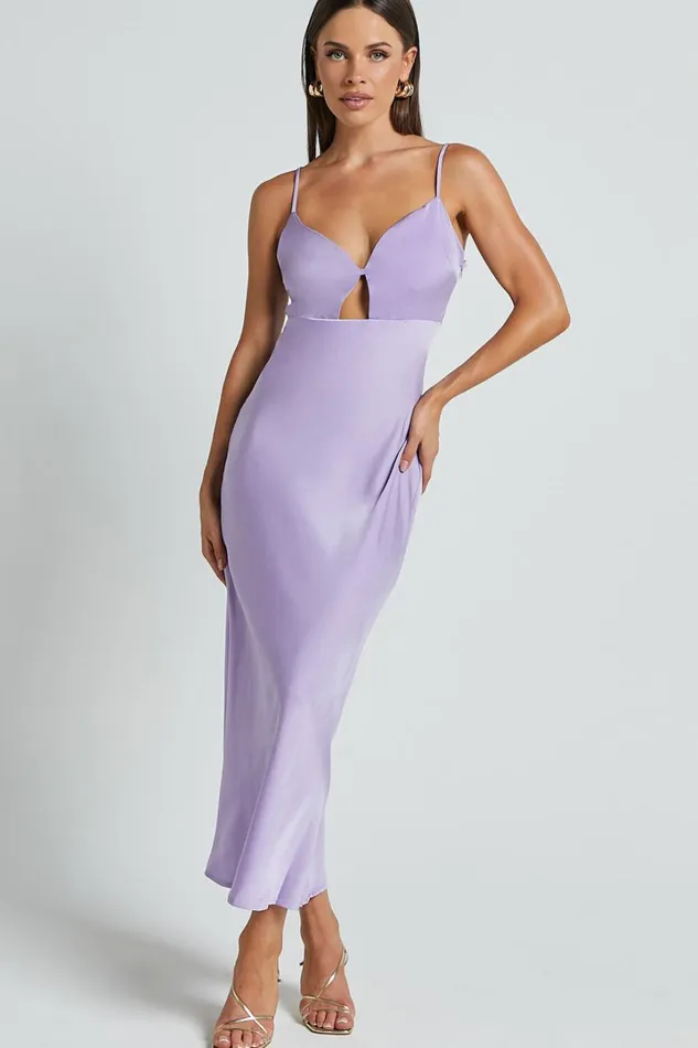 Amitola Midi Dress 8211 V Neck Cut Out Slip Dress In Lilac Women Showpo Dresses