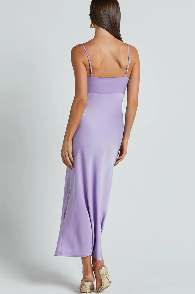 Amitola Midi Dress 8211 V Neck Cut Out Slip Dress In Lilac Women Showpo Dresses