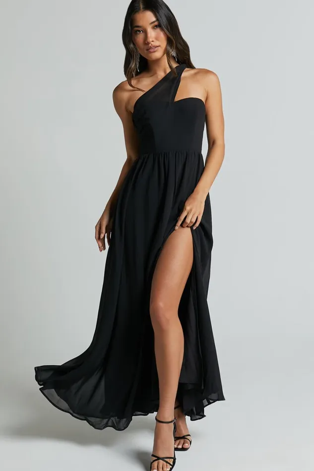 Amorette Maxi Dress 8211 One Shoulder Detail Gown Dress In Black Women Showpo Dresses
