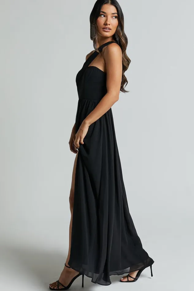 Amorette Maxi Dress 8211 One Shoulder Detail Gown Dress In Black Women Showpo Dresses