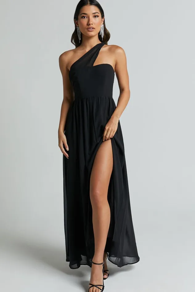 Amorette Maxi Dress 8211 One Shoulder Detail Gown Dress In Black Women Showpo Dresses