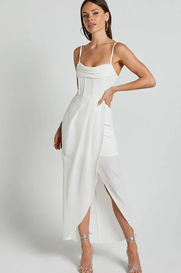 Andrina Midi Dress 8211 High Low Wrap Corset Dress In White Women Showpo Dresses