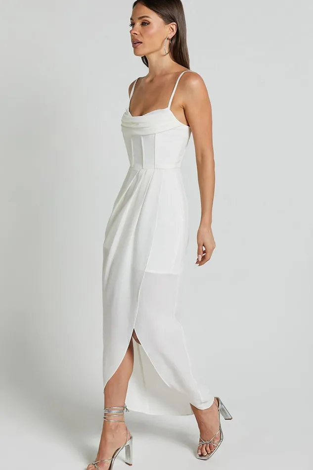 Andrina Midi Dress 8211 High Low Wrap Corset Dress In White Women Showpo Dresses