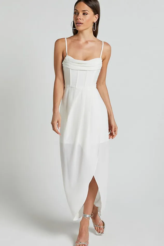Andrina Midi Dress 8211 High Low Wrap Corset Dress In White Women Showpo Dresses