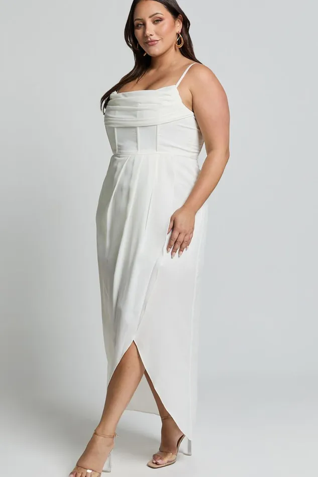 Andrina Midi Dress 8211 High Low Wrap Corset Dress In White Women Showpo Dresses