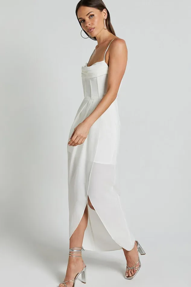 Andrina Midi Dress 8211 High Low Wrap Corset Dress In White Women Showpo Dresses