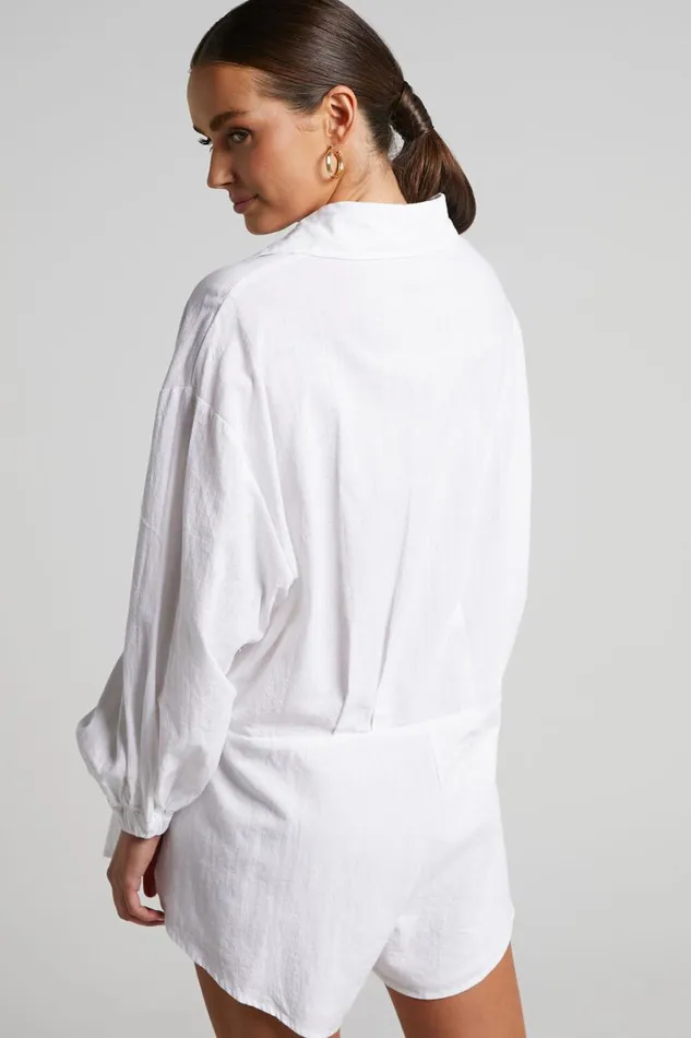 Anka Playsuit 8211 Relaxed Button Front Shirt Playsuit In White Women Showpo Rompers