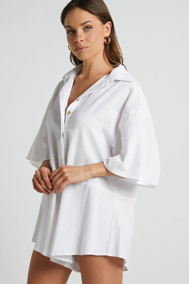 Ankana Playsuit 8211 Short Sleeve Relaxed Button Front Playsuit In White Women Showpo Rompers