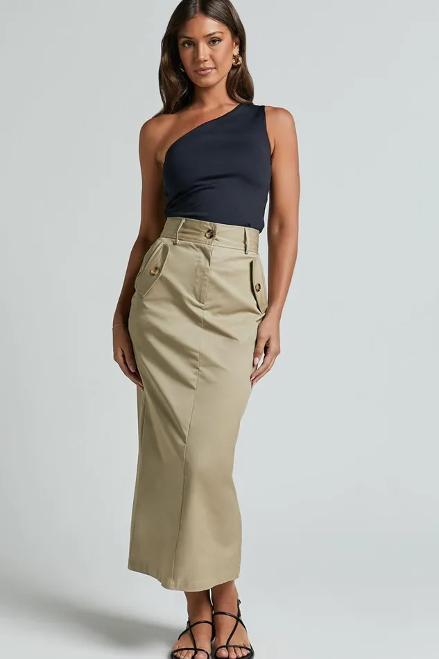 Anna Midi Skirt 8211 High Waisted Cargo In Sand Women Showpo Skirts