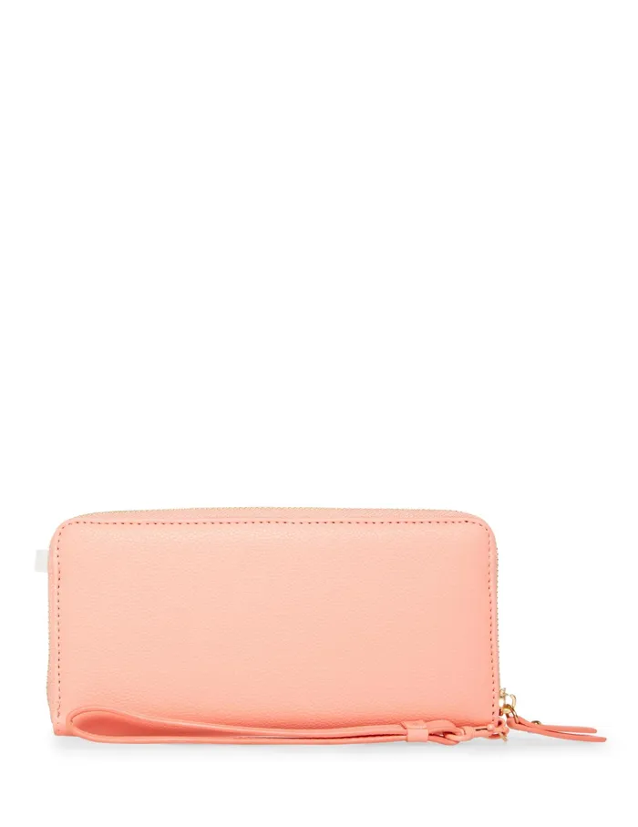 Anne Klein Boxed Slim Zip Wallet With AK Coated Hardware 038 Detachable Wristlet Coral Pink Women Handbags