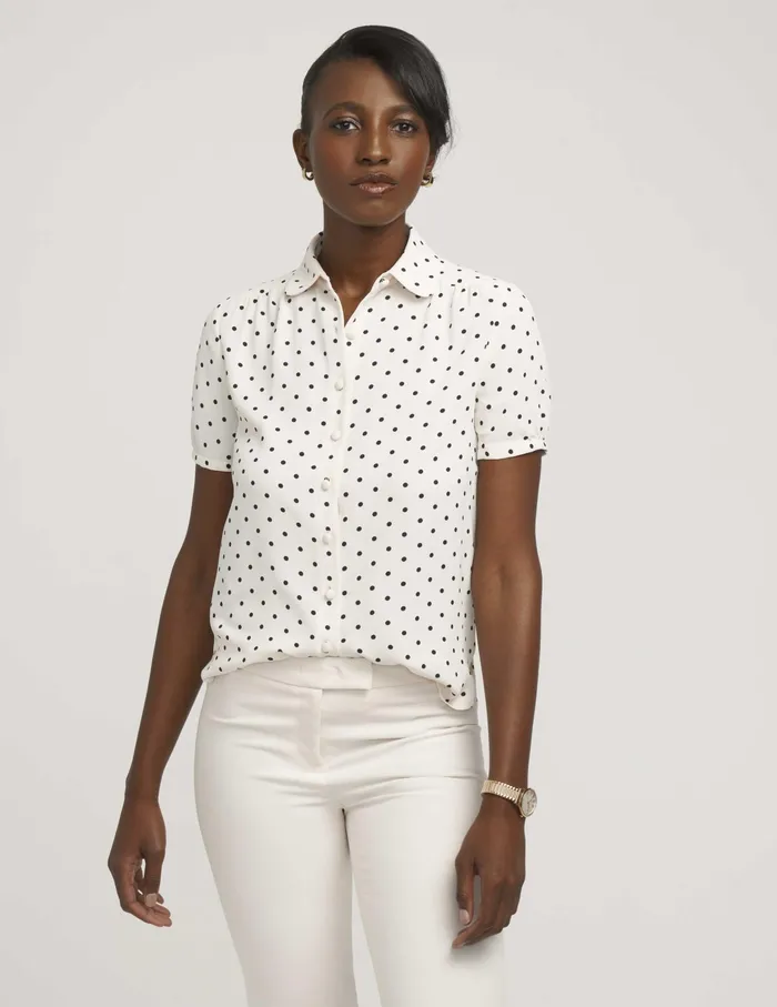 Anne Klein Button Down Blouse With Cap Sleeve Anne White Women Clothing