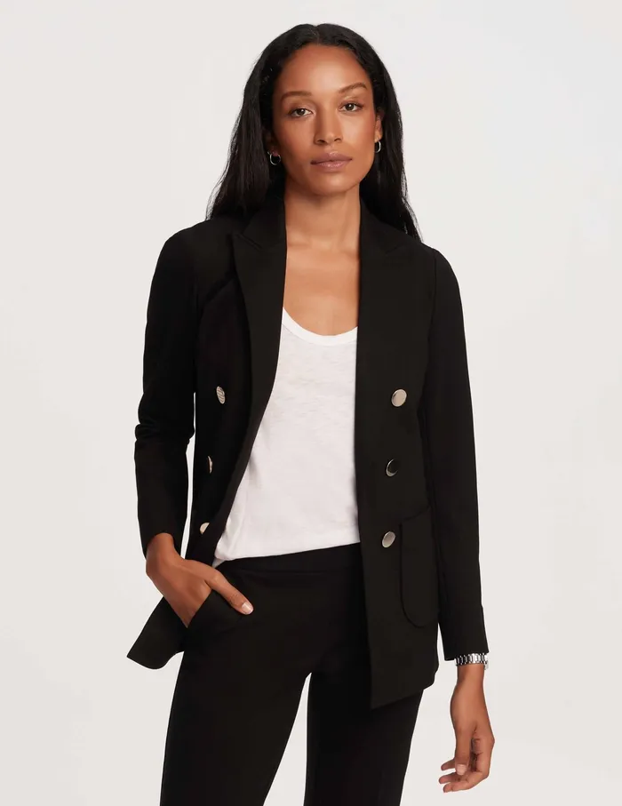 Anne Klein Faux Mini Double Breasted Jacket With Patch Pockets Anne Black Women Clothing