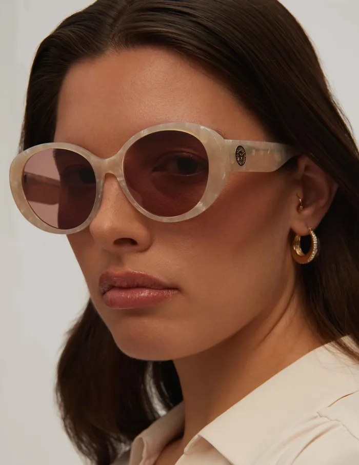 Anne Klein Glamorous Oval Sunglasses Ivory Pearl Women Accessories