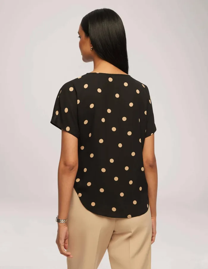 Anne Klein Large Dot Bateau Neck Short Sleeve Blouse Anne Black Women Clothing