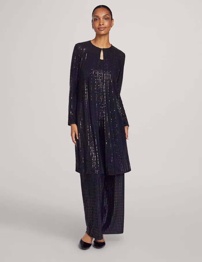 Anne Klein Linear Shine Duster Anne Black Women Clothing