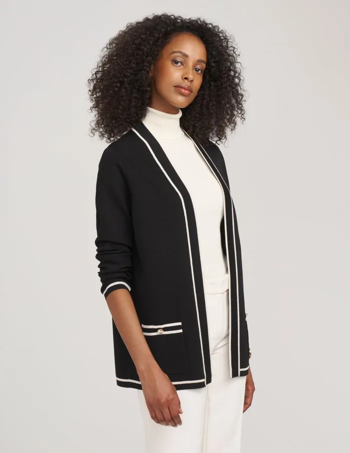 Anne Klein Malibu Cardigan With Tipping Anne Black Women Clothing