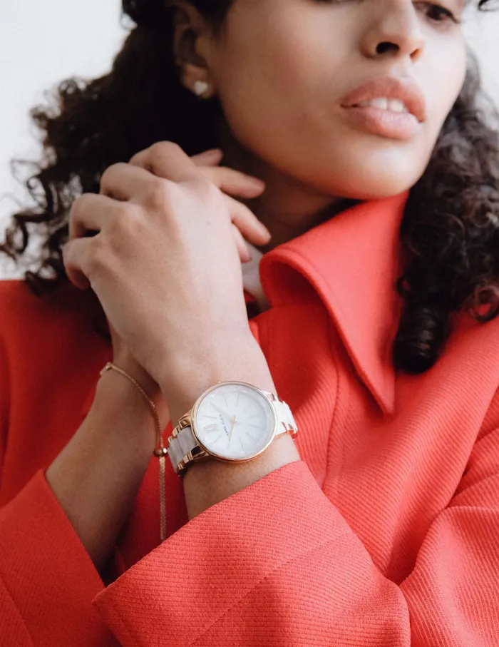 Anne Klein Marbleized Resin Bracelet Watch White Women Watches 038 Jewelry