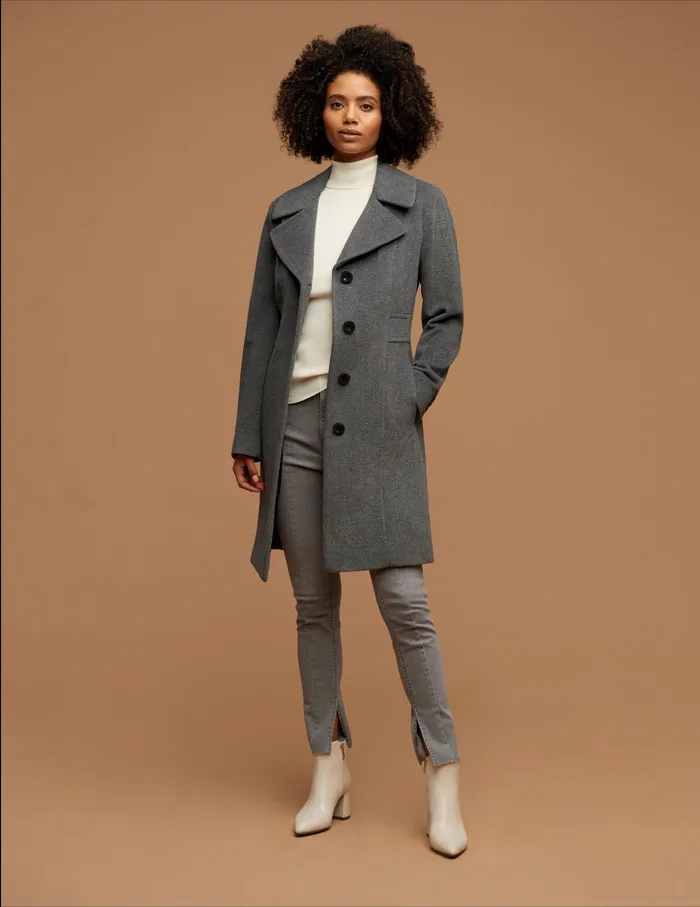 Anne Klein Notch Collar Wool Coat Light Grey Women Clothing
