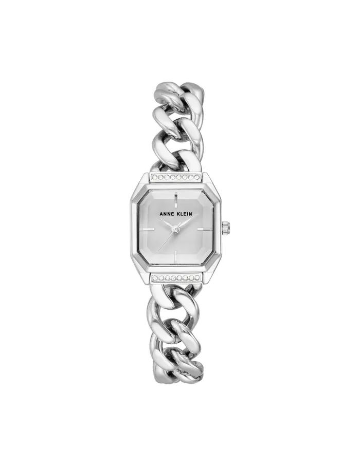 Anne Klein Octagonal Crystal Accented Chain Bracelet Watch Silvertone Women Watches 038 Jewelry
