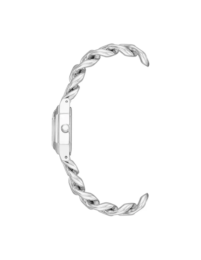 Anne Klein Octagonal Crystal Accented Chain Bracelet Watch Silvertone Women Watches 038 Jewelry
