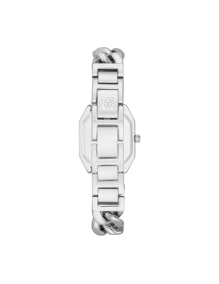 Anne Klein Octagonal Crystal Accented Chain Bracelet Watch Silvertone Women Watches 038 Jewelry