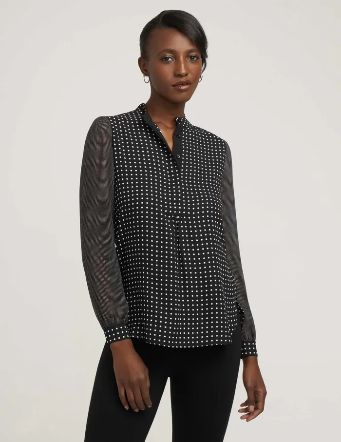 Anne Klein Petite Long Sheer Sleeve Poet Blouse Black Women Clothing