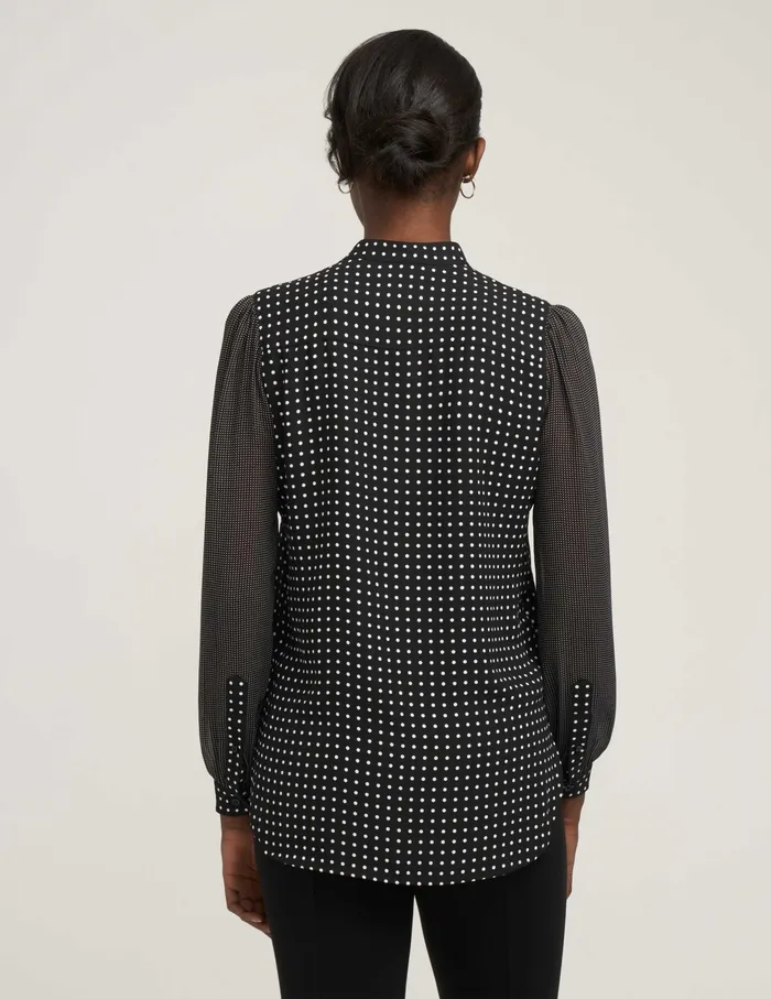 Anne Klein Petite Long Sheer Sleeve Poet Blouse Black Women Clothing