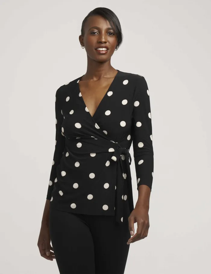 Anne Klein Petite Printed Faux Wrap Top Anne Black Women Clothing