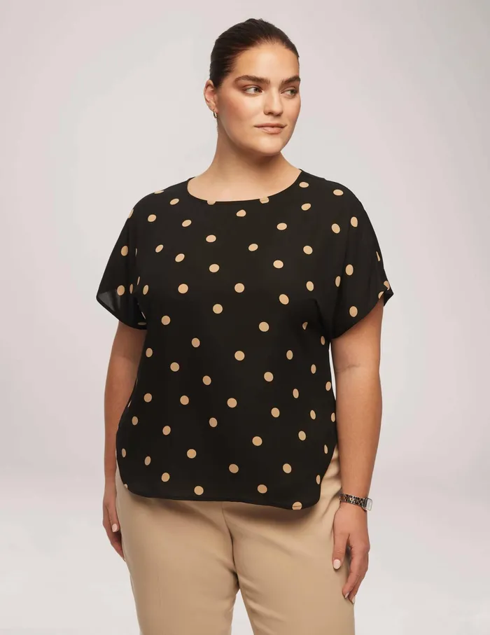 Anne Klein Plus Size Large Dot Bateau Neck Short Sleeve Blouse Anne Black Women Clothing