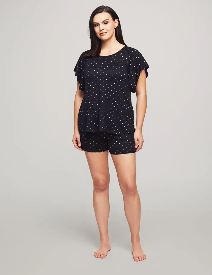 Anne Klein Raglan Boxer Pajama Set Black Print Women Clothing