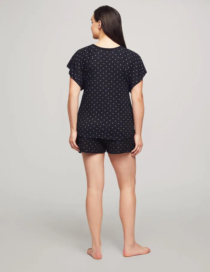 Anne Klein Raglan Boxer Pajama Set Black Print Women Clothing