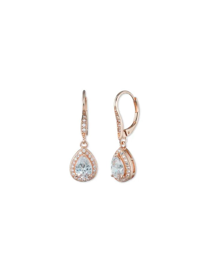 Anne Klein Rose GoldTone Cubic Zirconia Halo Drop Earrings Rosetone Women Watches 038 Jewelry