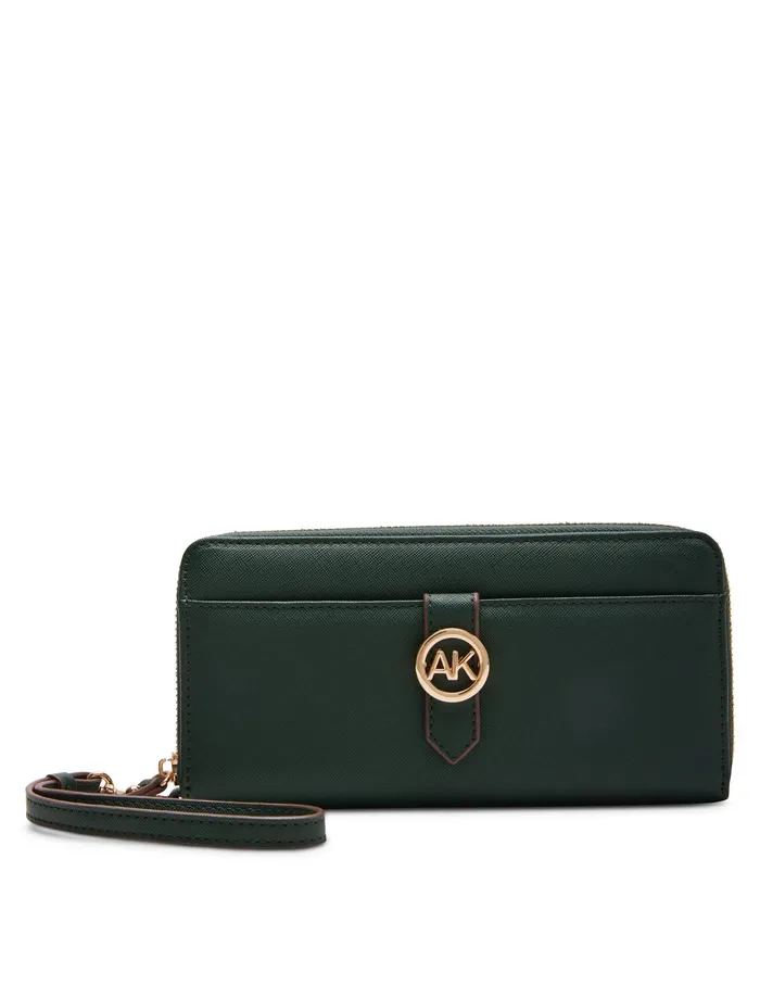 Anne Klein Round AK Zip Around Wallet Evergreen Women Handbags