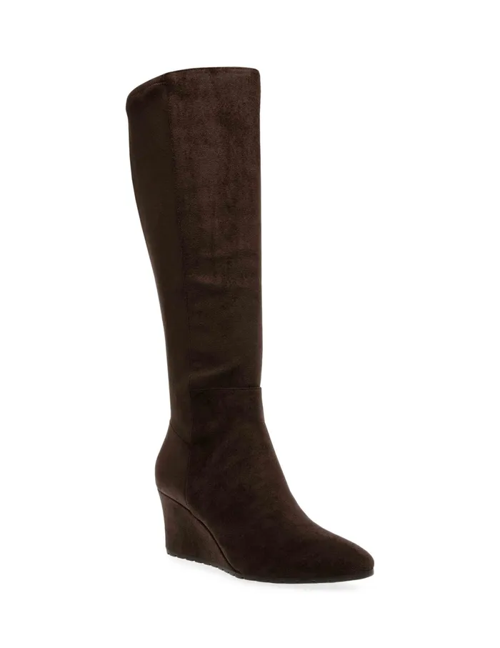 Anne Klein Vella Wedge Tall Boot Dk Brown Ms Women Shoes