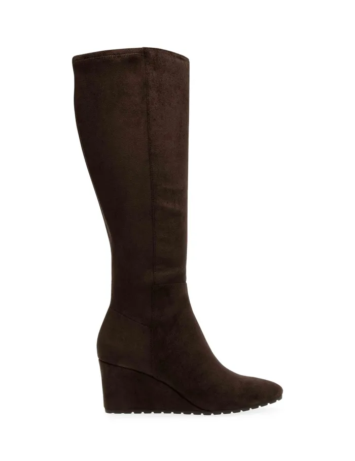 Anne Klein Vella Wedge Tall Boot Dk Brown Ms Women Shoes