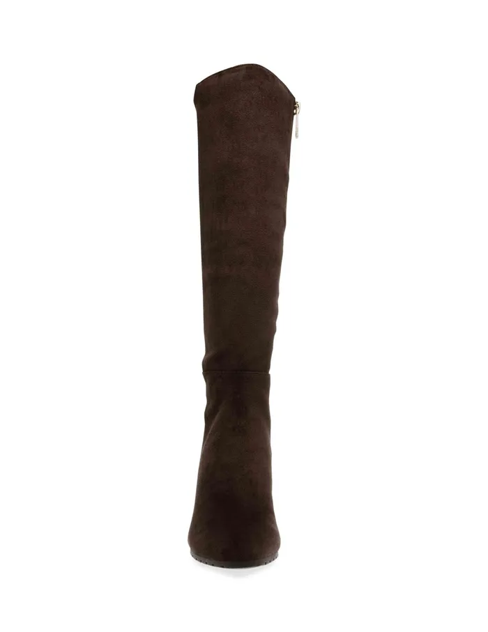 Anne Klein Vella Wedge Tall Boot Dk Brown Ms Women Shoes