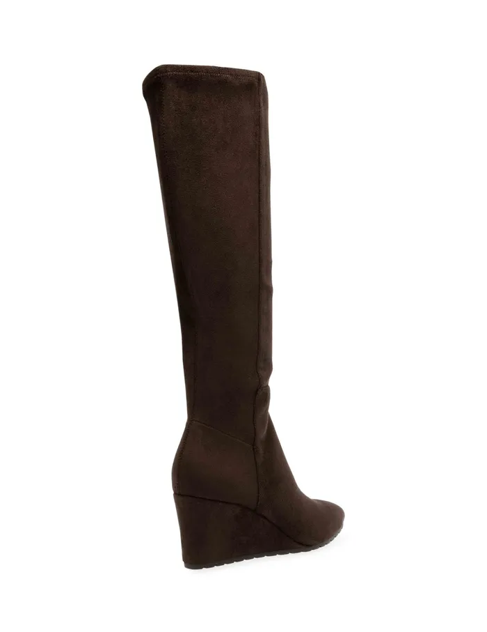 Anne Klein Vella Wedge Tall Boot Dk Brown Ms Women Shoes