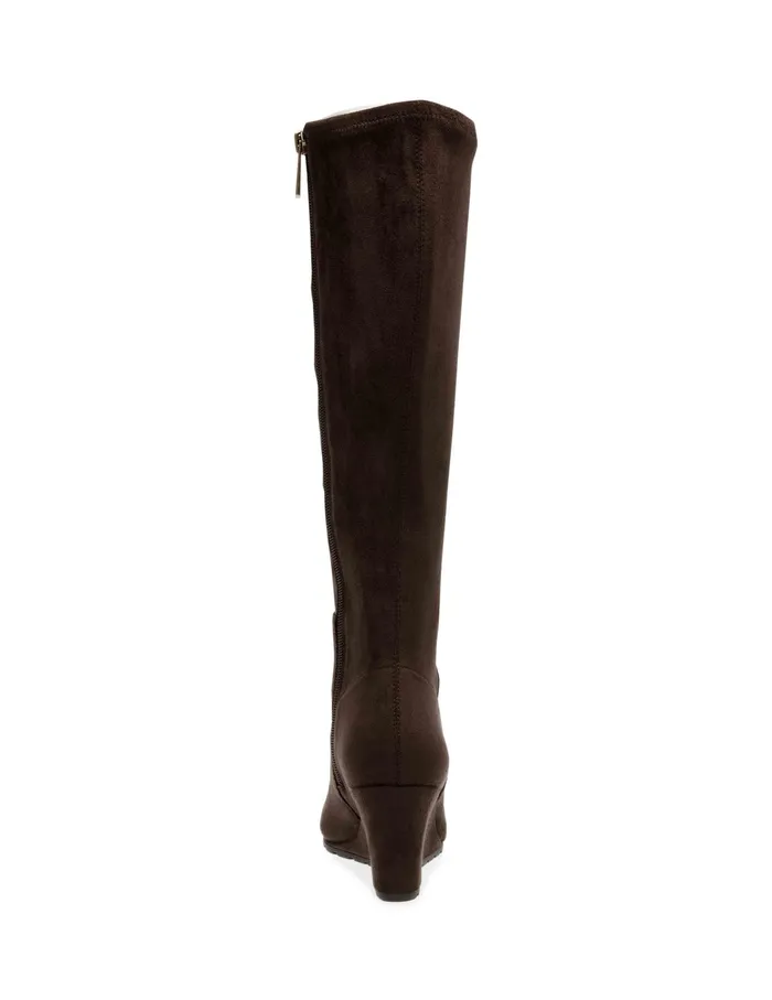 Anne Klein Vella Wedge Tall Boot Dk Brown Ms Women Shoes