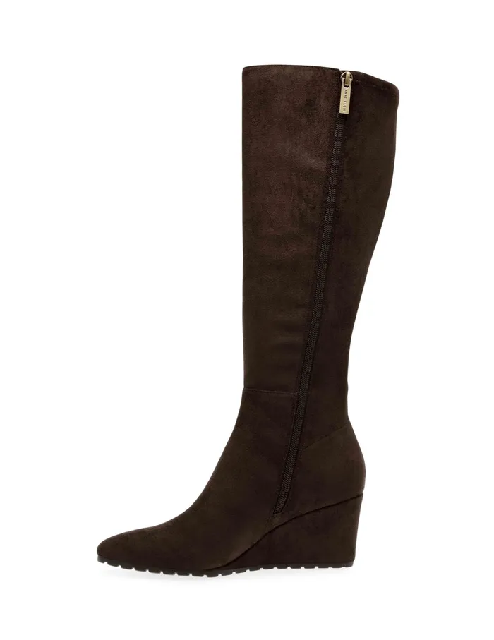 Anne Klein Vella Wedge Tall Boot Dk Brown Ms Women Shoes