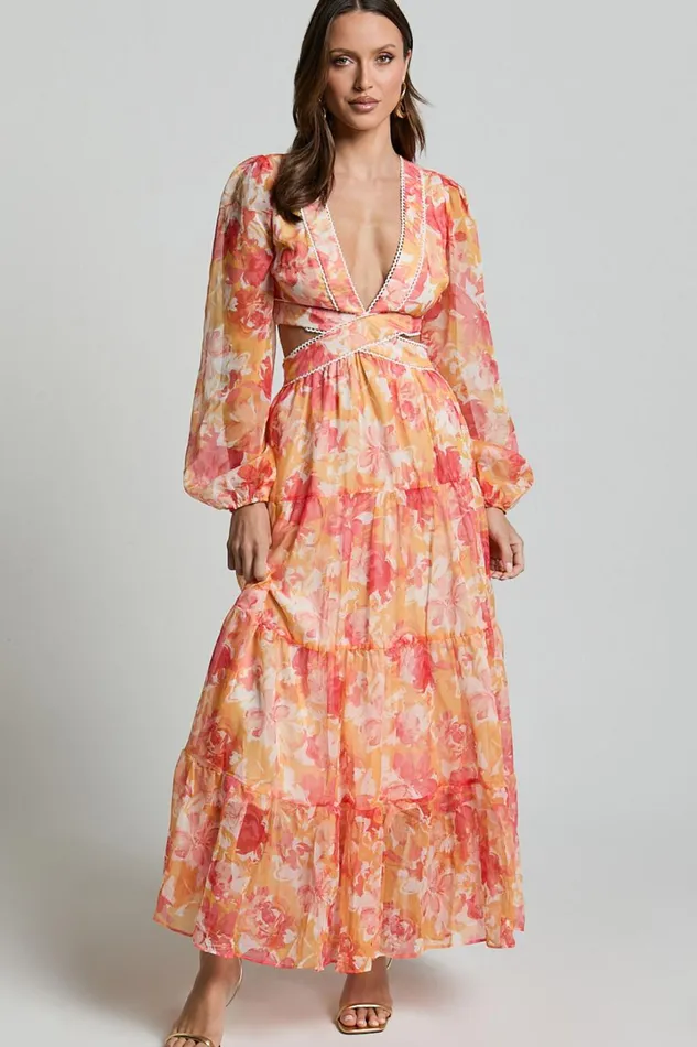 Anthea Midi Dress 8211 V Neck Cut Out Tiered Dress In Yellow Print Women Showpo Dresses Anthea Midi Dress 8211 V Neck Cut Out Tiered Dress In Yellow Print Women Showpo Dresses