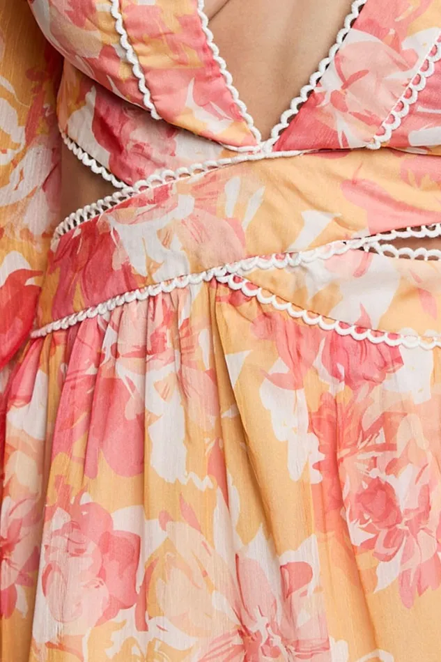 Anthea Midi Dress 8211 V Neck Cut Out Tiered Dress In Yellow Print Women Showpo Dresses