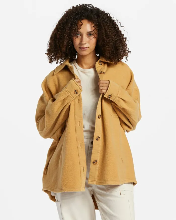 Anytime Shacket Oversized ButtonThrough Jacket Cosmic Khaki Women Billabong Essentials