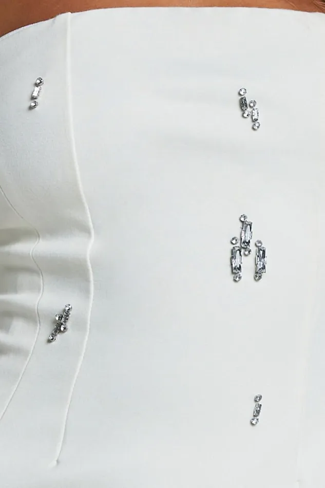 Anziel Mini Dress 8211 Strapless Structured Cluster Embellishment Dress In White Women Showpo Dresses