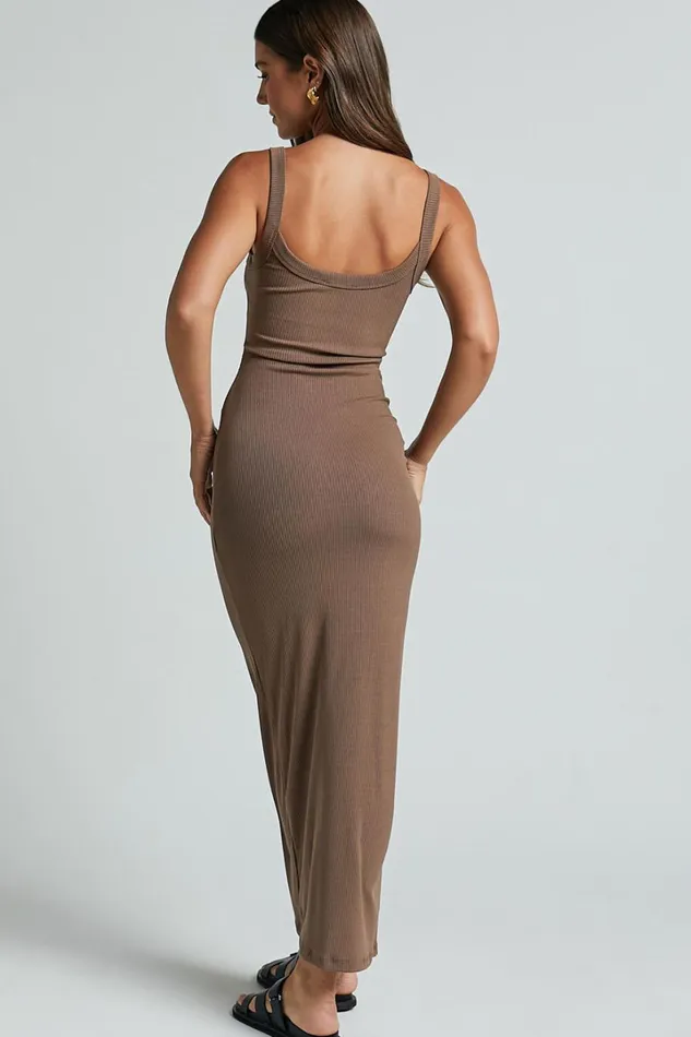 Archiena Maxi Dress 8211 Scoop Neck Sleeveless Ribbed Singlet Dress In Mocha Women Showpo Basics