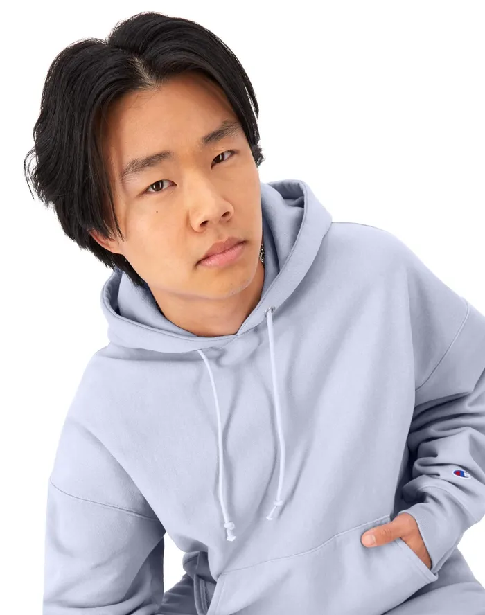 Arena Reverse Weave Hoodie C Patch Washed Starlet Blue Men Champion Hoodies and Sweatshirts